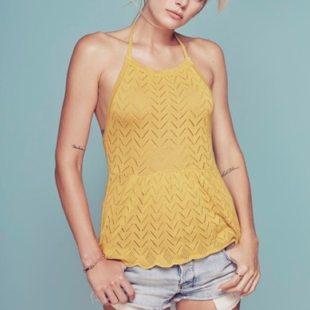 For Love And Lemons Yellow Knitz Halter Top